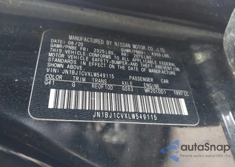 2020 Nissan Rogue Sport S Fwd Xtronic Cvt из США, поврежденный, VIN JN1BJ1CVXLW549115